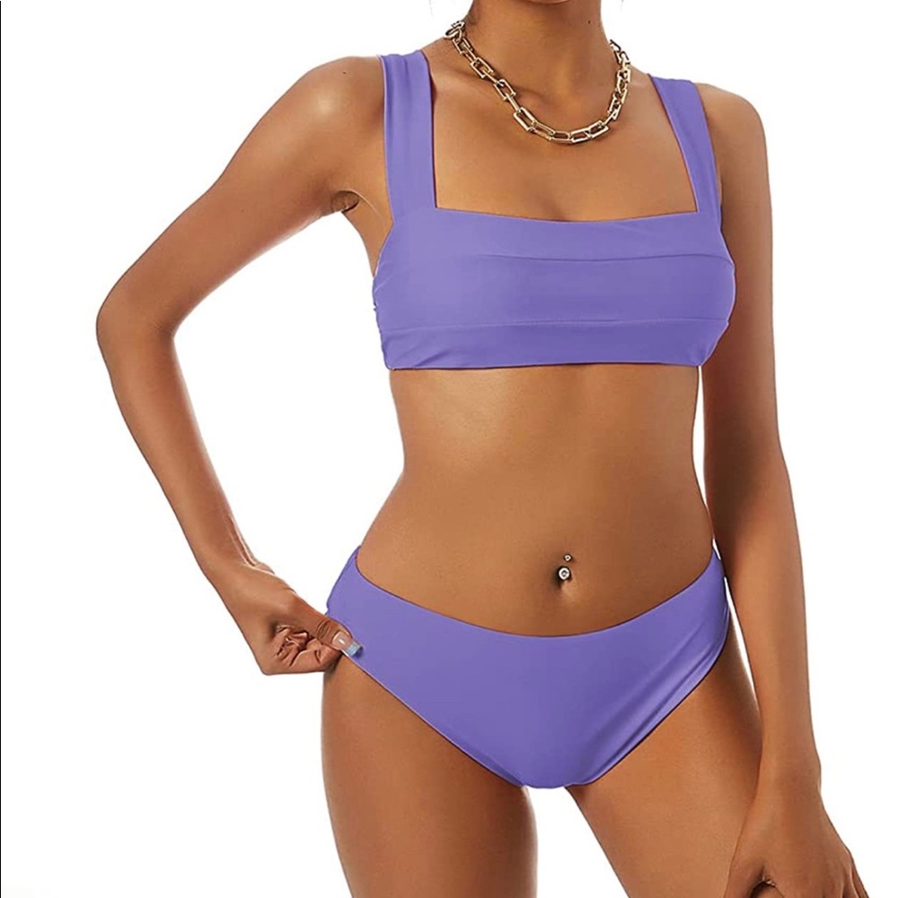 NWT ZAFUL Wide Strap Bandeau Bikini Top in Purple